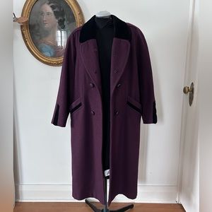 Vintage 80s Wool Peacoat Trench with Velvet Trim Women’s Large